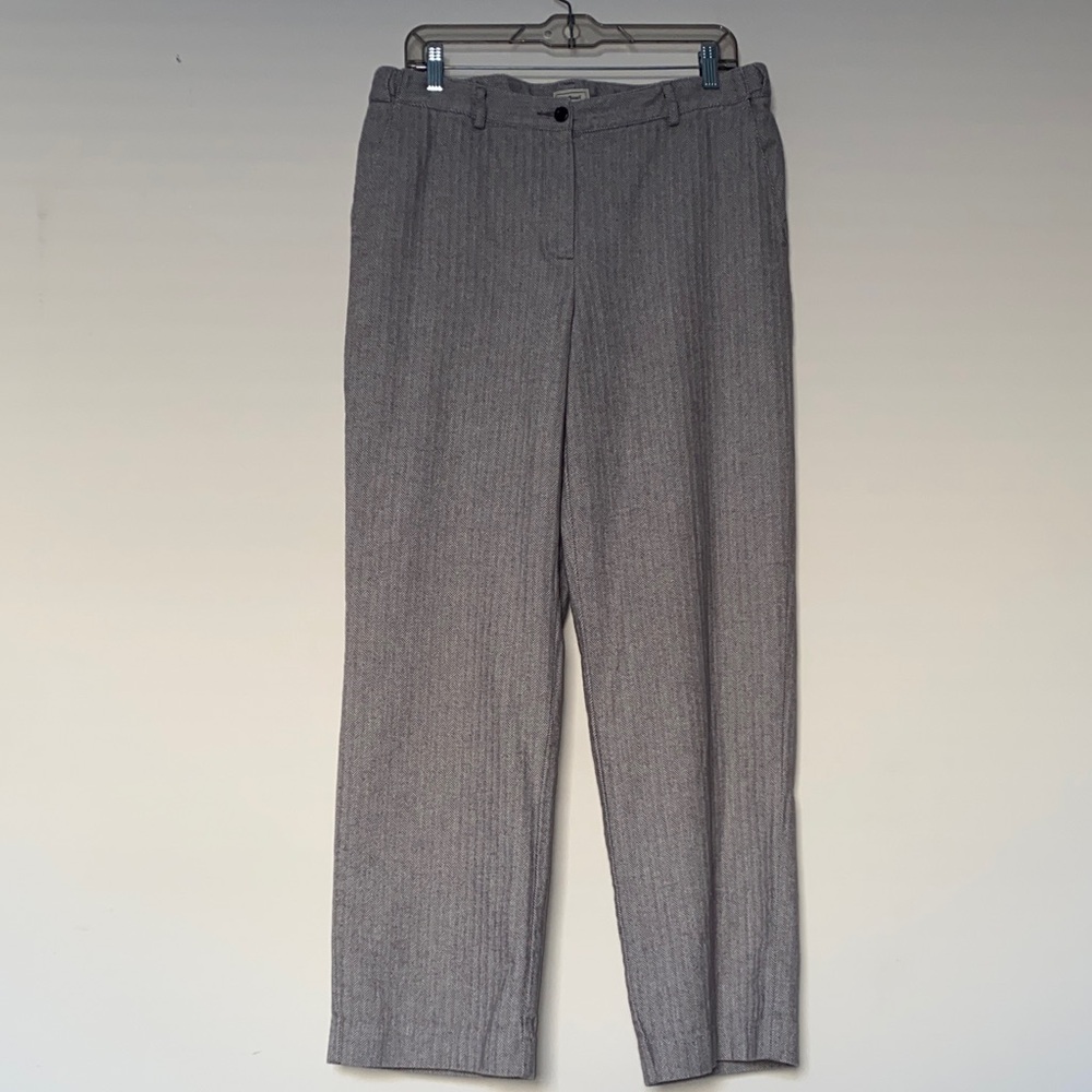 LL Bean Cotton Flannel Herringbone Gray Trouser Pants Size 14 Tall